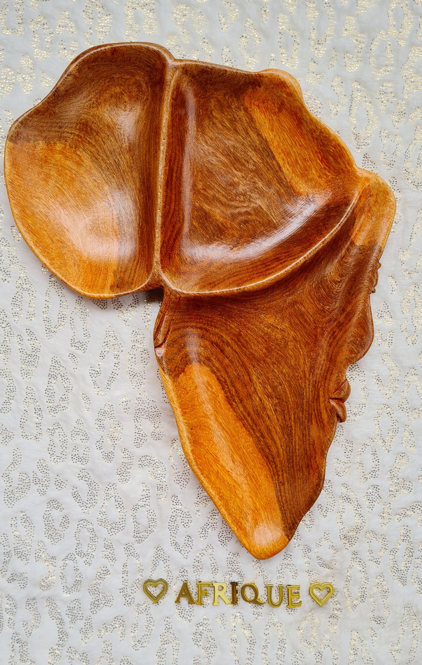 Assiette en bois Afrique - 3 compartiments avec visage sculpté