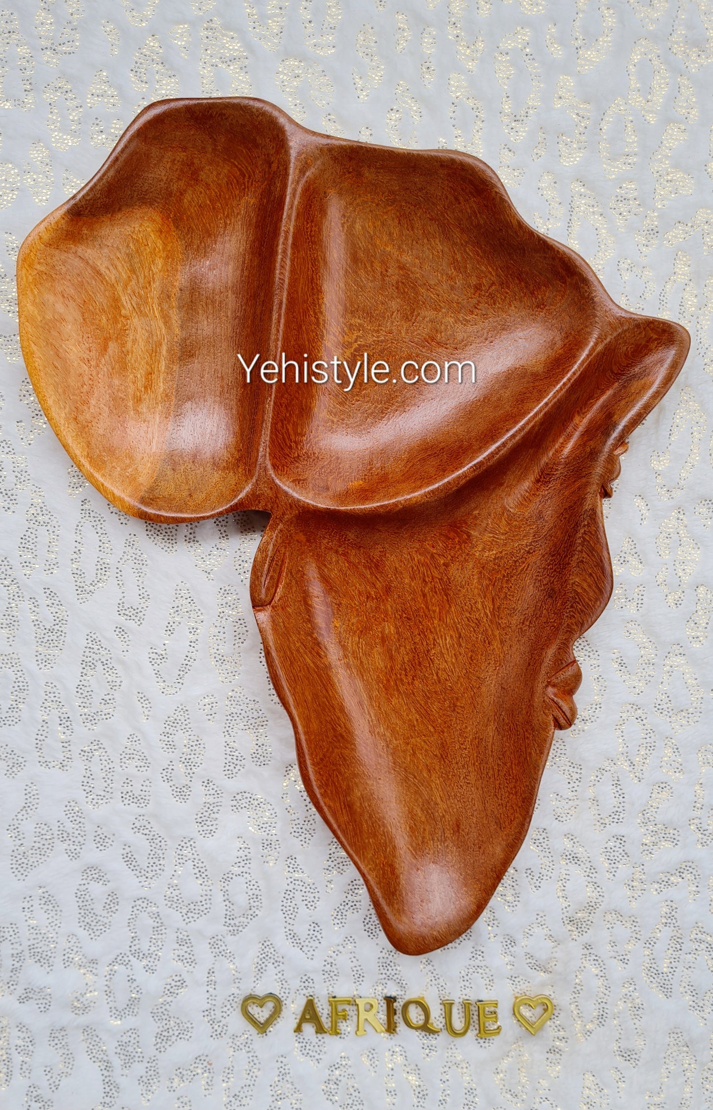 Assiette en bois Afrique - 3 compartiments avec visage sculpté