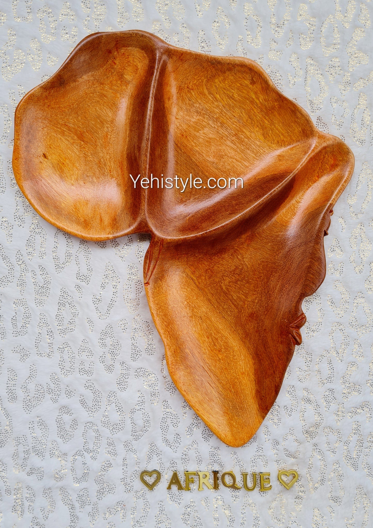 Assiette en bois Afrique - 3 compartiments avec visage sculpté
