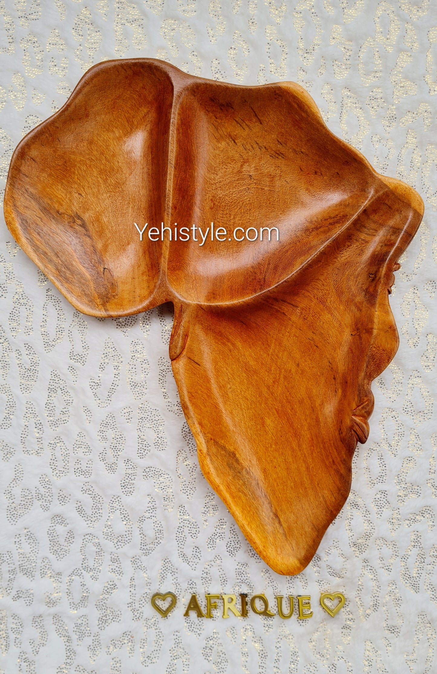 Assiette en bois Afrique - 3 compartiments avec visage sculpté