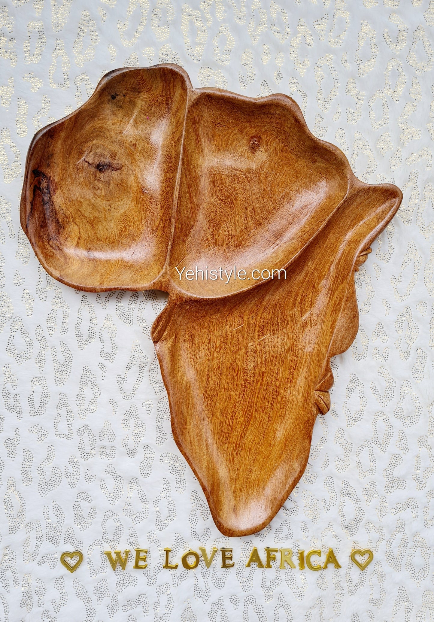Assiette en bois Afrique - 3 compartiments avec visage sculpté